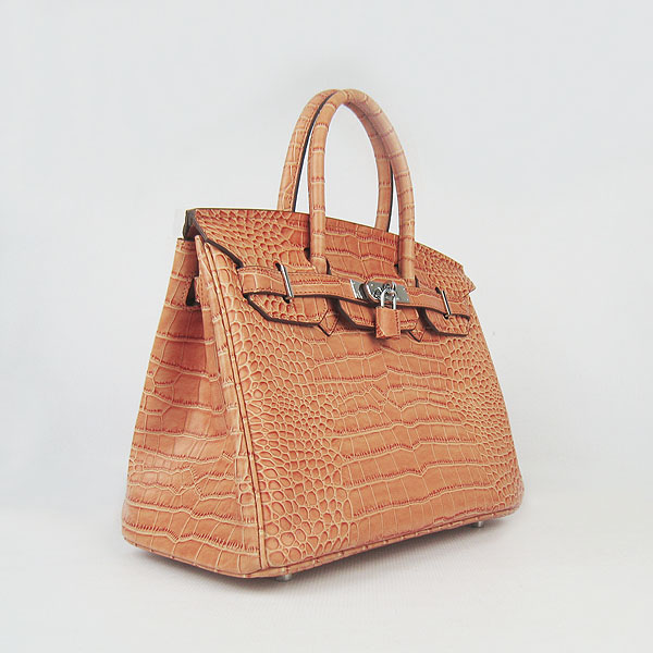 Replica Hermes Birkin 30CM Crocodile Veins Bag Orange 6088 On Sale